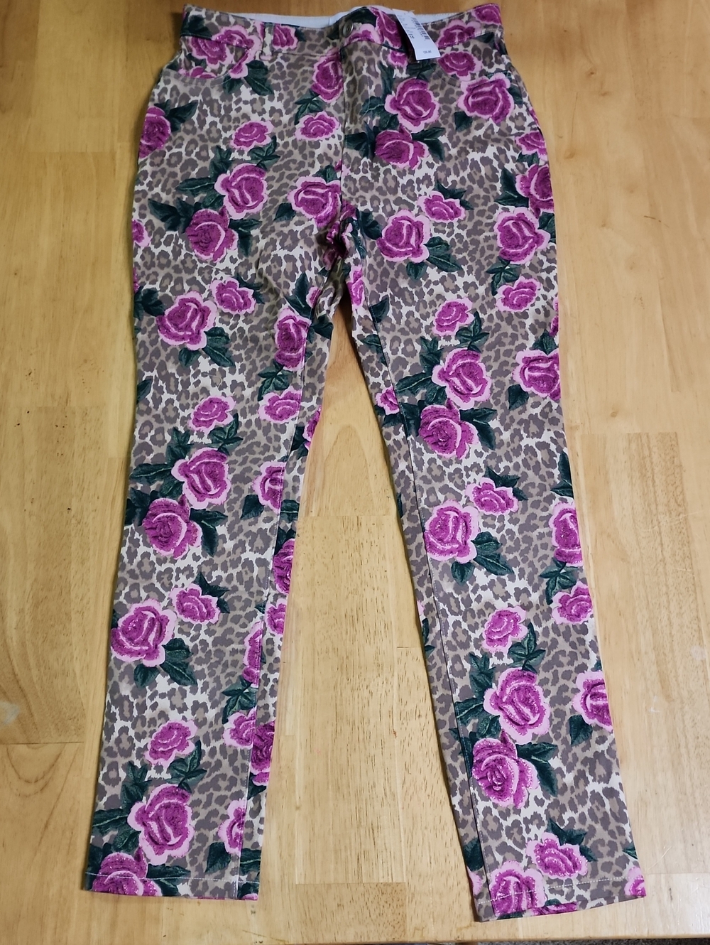 NWT The Children's Place Girls Glitter Leopard Rose Jeggings Size 16 XL